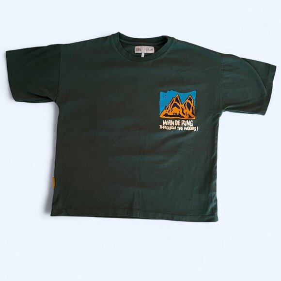 ZARA Unisex Graphic Tee Wandering Through the Woods Dark Green Sz M - Picture 1 of 8